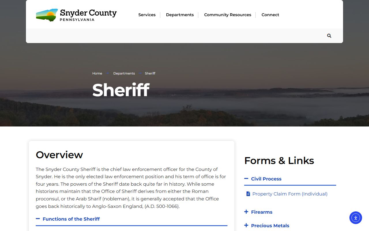 Snyder County Sheriff inmate records and booking center duties