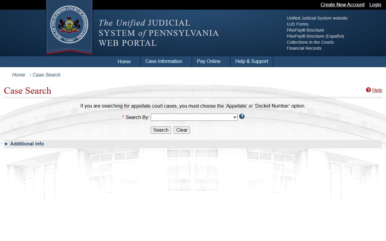 Pennsylvania UJS Case Search for Snyder County court records after arrest